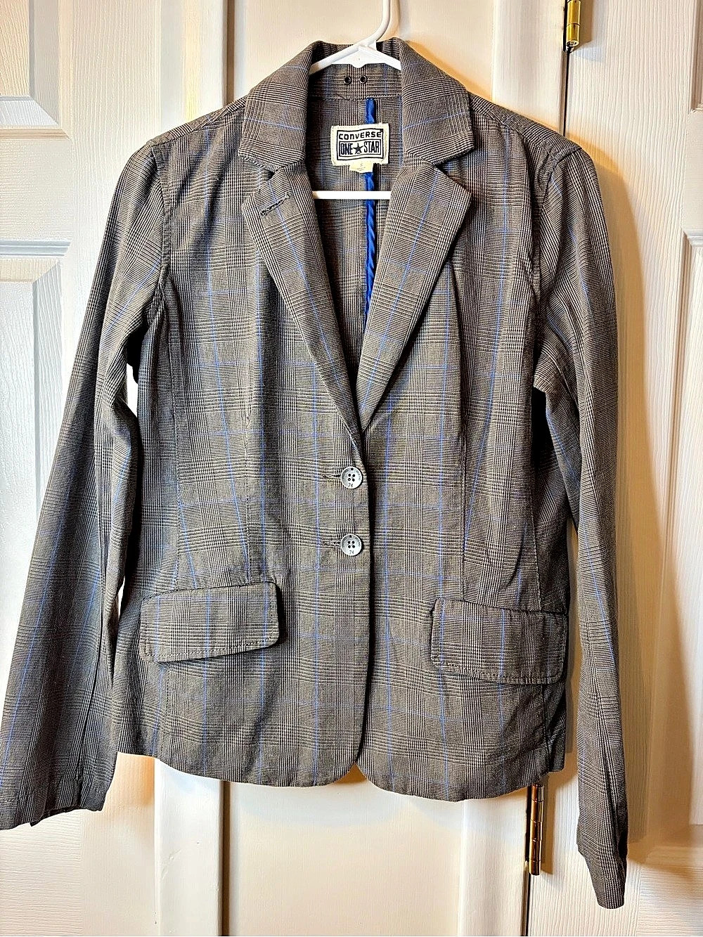 Converse One Star Plaid Blazer Jacket Gray Blue Pinstripe - Small